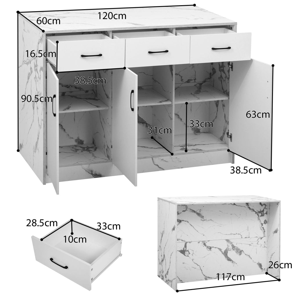 Isola da cucina in MDF effetto marmo bianco 120x60x90,5 cm
