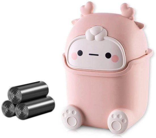 Mini Contenitore di Rifiuti Desktop con Coperchio a Spinta e 3 Sacchetti di Rifiuti (rosa)
