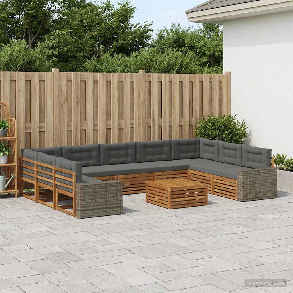 Set di divani da esterno 10 pz Naturale e Antracite 3383880