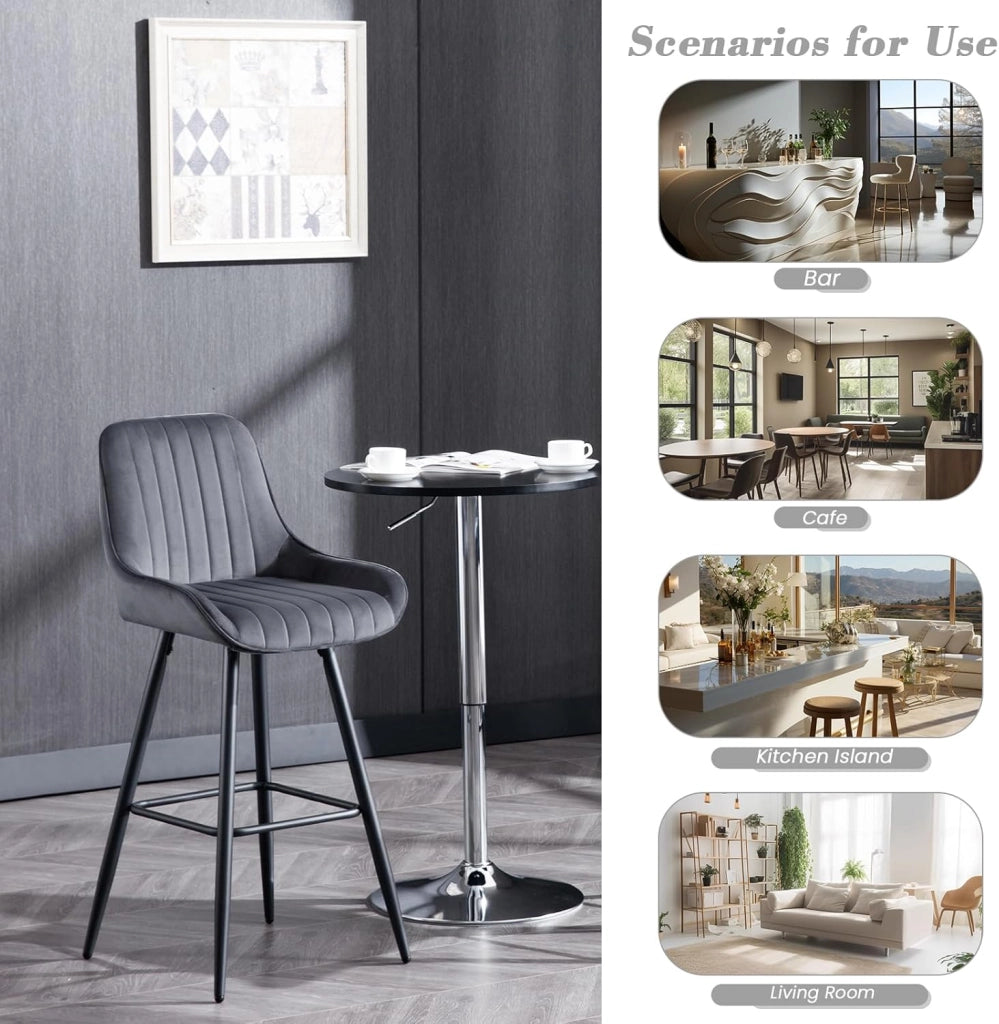 6 Sgabelli Alti da Bar con Schienale, Sedie Moderne con Poggiapiedi Quadrato, Sedie in Velluto Ergonomiche per Bistrot, Altezza Sedile 71cm, Gmabe in Metallo, Grigio scuro, BH394dgr-6