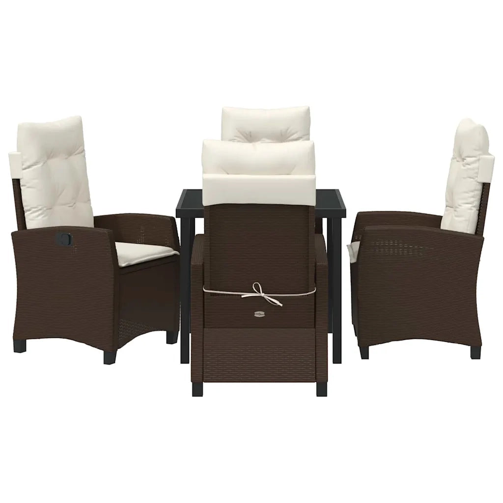 Set da Pranzo per Giardino con cuscino 5 pcs Marrone polyrattan 3380380