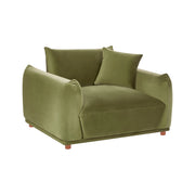 Poltrona in velluto verde con gambe in legno morbido, da salotto con braccioli stile moderno