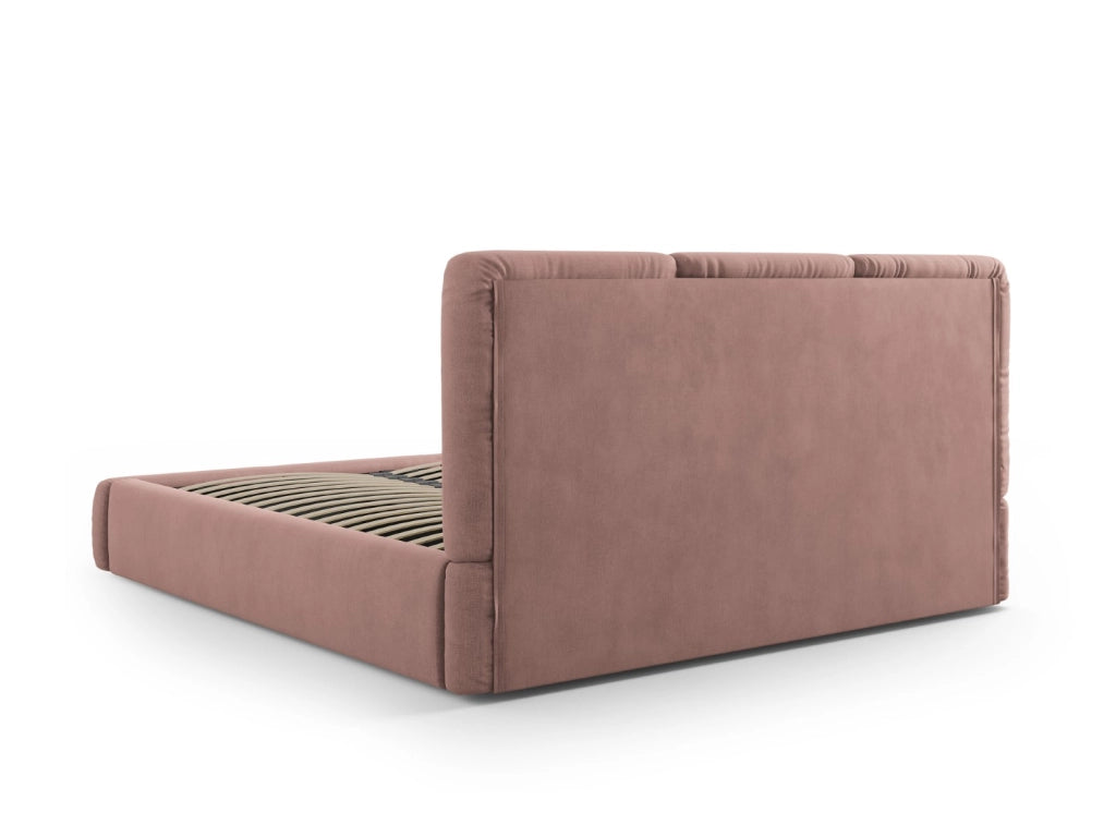 Cosmopolitan Design - Letto a cassettone con testiera "Nicolas" 140x200cm in ciniglia rosa 