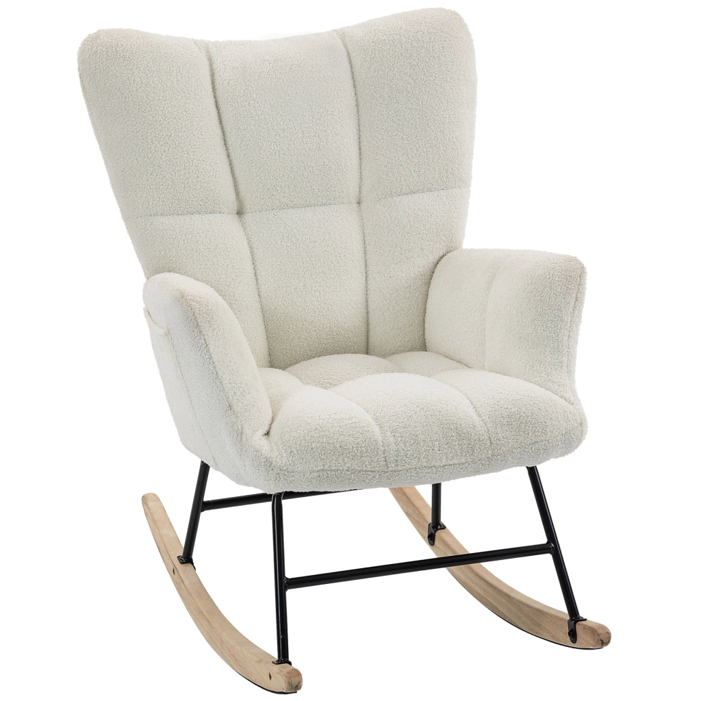 Fauteuil à Bascule, Assise Rembourrée, Poches Latérales, Crème