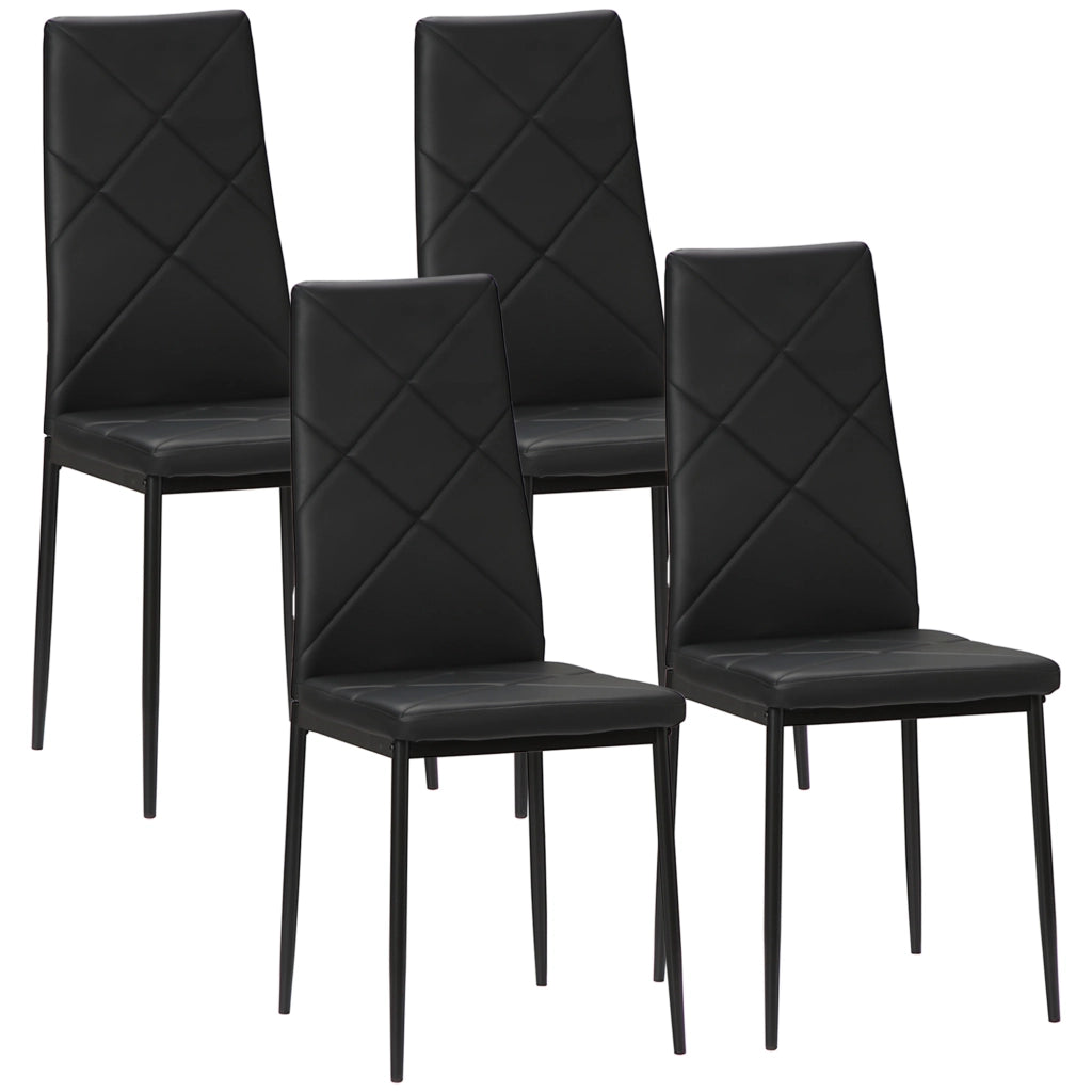 EasyComfort Set di 4 Sedie da Pranzo con Schienale Alto in Finta Pelle e Acciaio, 41x50x97cm, Nero