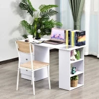 Scrivania Porta PC per Camera e Ufficio con Cassettiera e Ripiani Portaoggetti in Legno 120x49x72cm Bianco