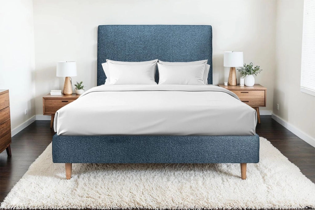 Testiera in tessuto bouclé blu liscio L140 cm