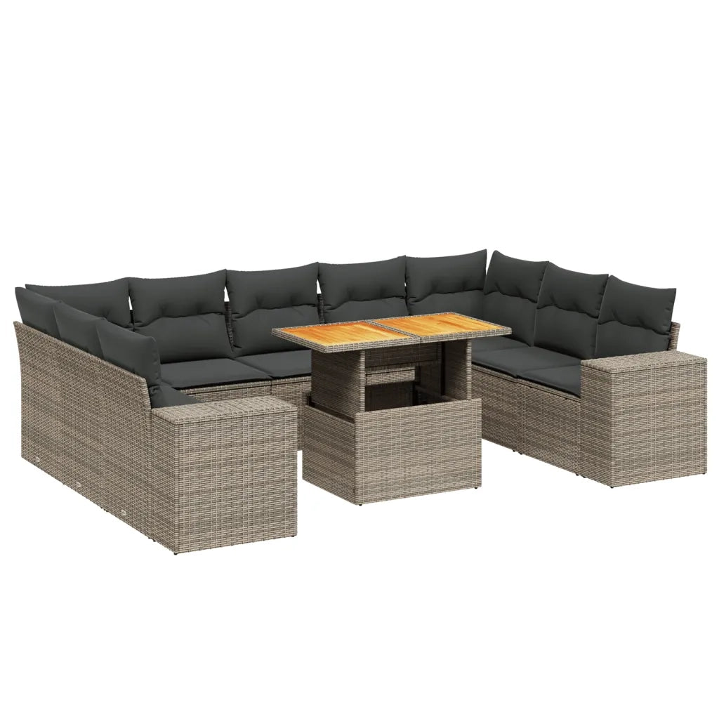 Set Divano da Giardino 10 pz con Cuscini Grigio in Polyrattan 3272782