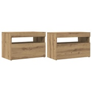 Set di 2 mobili porta TV moderni con luci a LED e vani portaoggetti 60 x 35 x 40 cm realizzati in legno di rovere ingegnerizzato lavorazione artigianale 02_0050845