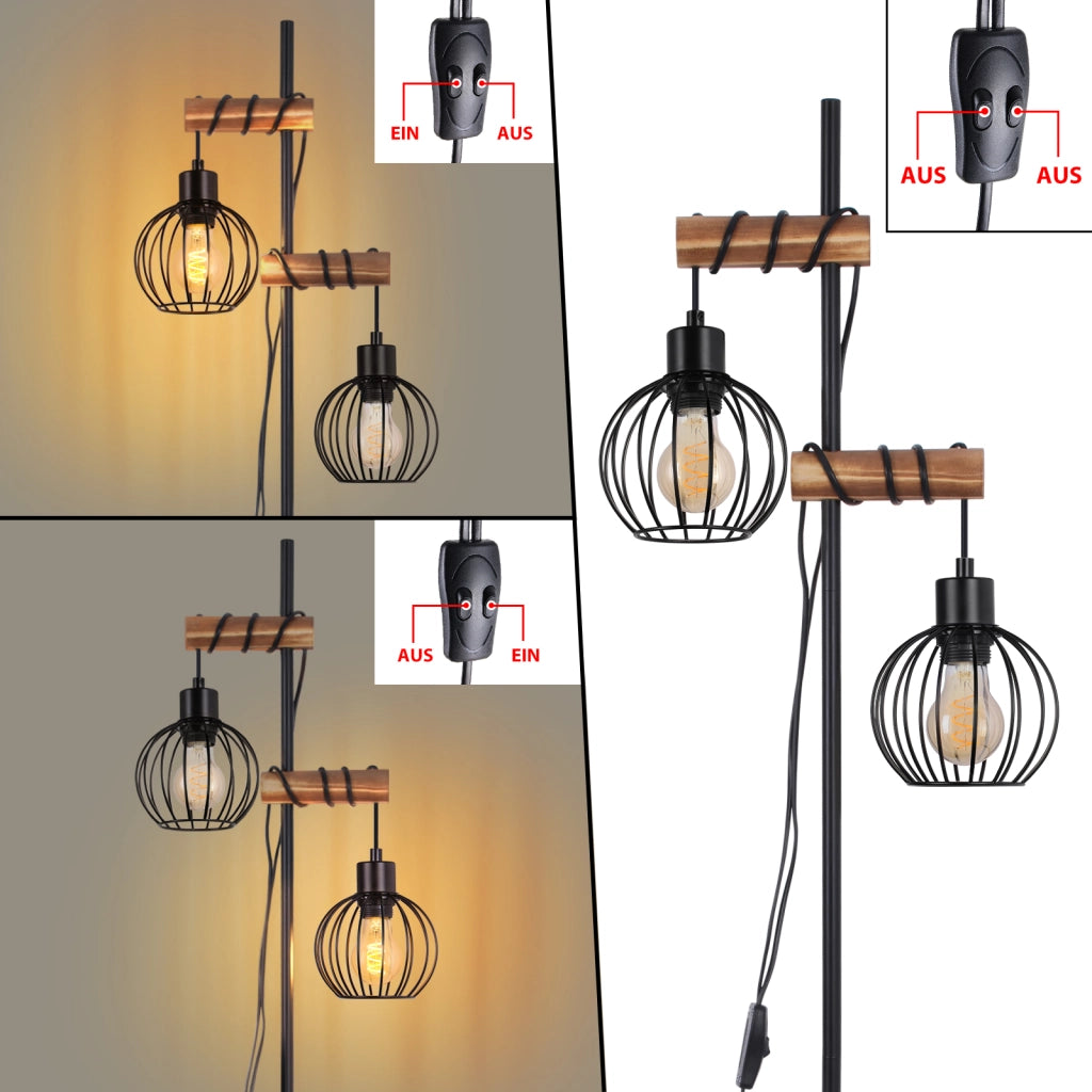 ZMH Lampada da terra nera 2 luci E27 metallo industriale vintage 151cm senza lampadina