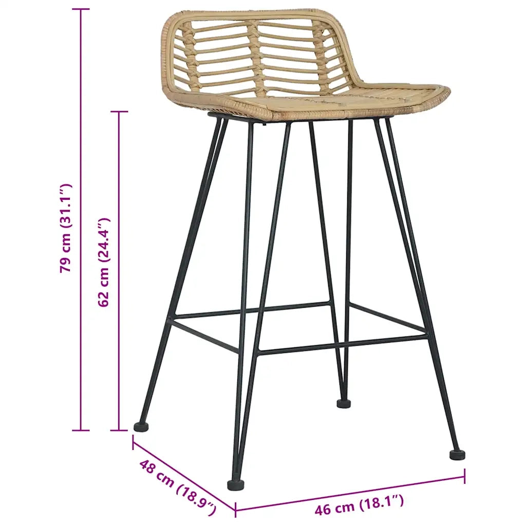 Sedie da Bar 2 pz in Rattan Naturale 285232
