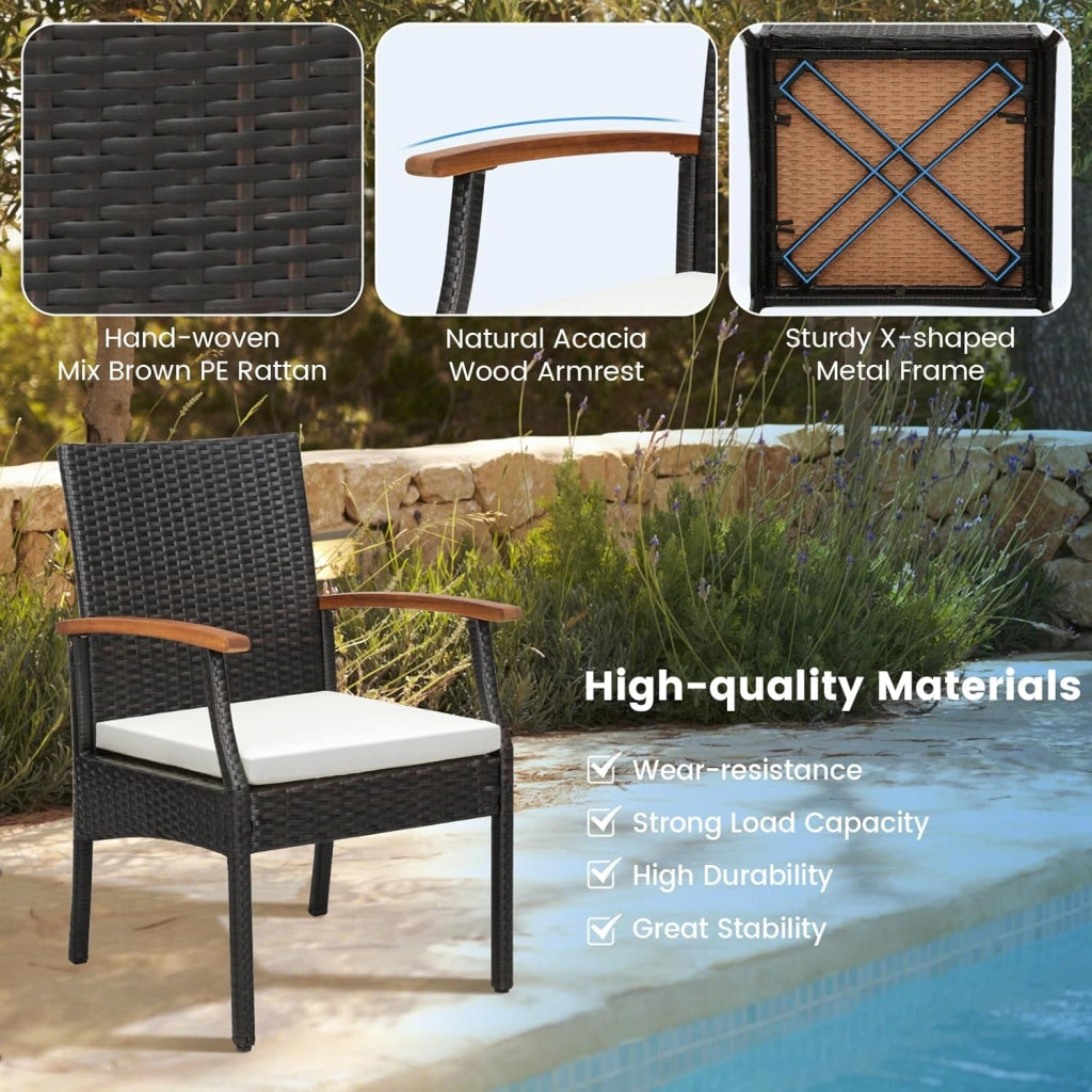 Set di 2 Sedie in Rattan, Sedia Giardino Poltrone da Esterno con Cuscini per Seduta con Cerniera, Set di 2 Comode Sedie per Giardino, Patio, Terrazza(Modello A, 54,5x61,5x89cm)