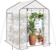 Film di Serre XXL 200 x 145 x 145 cm Coltivazione di Pomodori con 10 Scaffali Giardino Stabile con Copertura PE Resistente al Freddo Bianco