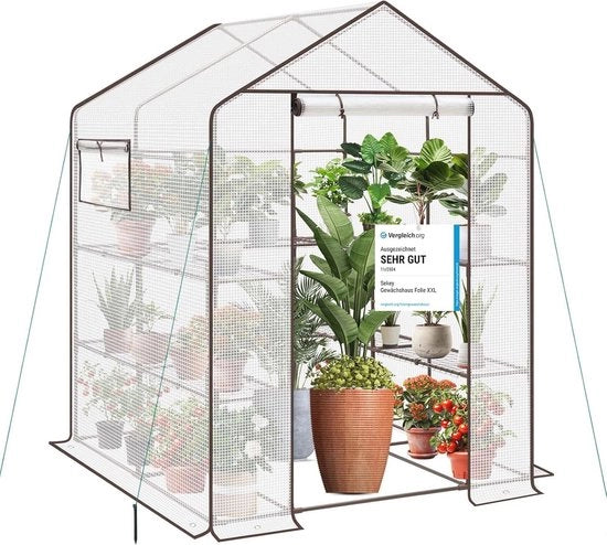 Film di Serre XXL 200 x 145 x 145 cm Coltivazione di Pomodori con 10 Scaffali Giardino Stabile con Copertura PE Resistente al Freddo Bianco