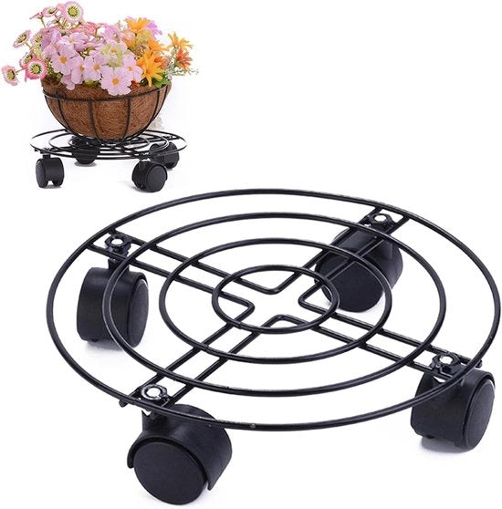Carrozzino per piante con ruote - Trolley per fiori - Sostituisci facilmente le piante - Sospensione ruotabile - 25x6 cm - Nero