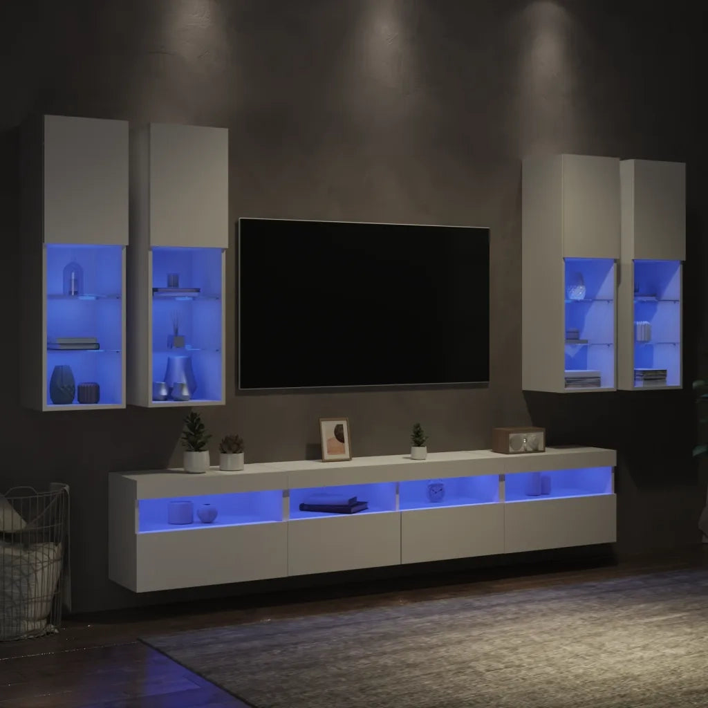 Set Mobili TV a Muro 7 pz con Luci LED Bianco 3216771