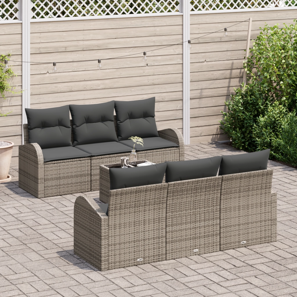 Set Divano da Giardino 7 Pezzi con Cuscini Grigio Polyrattan