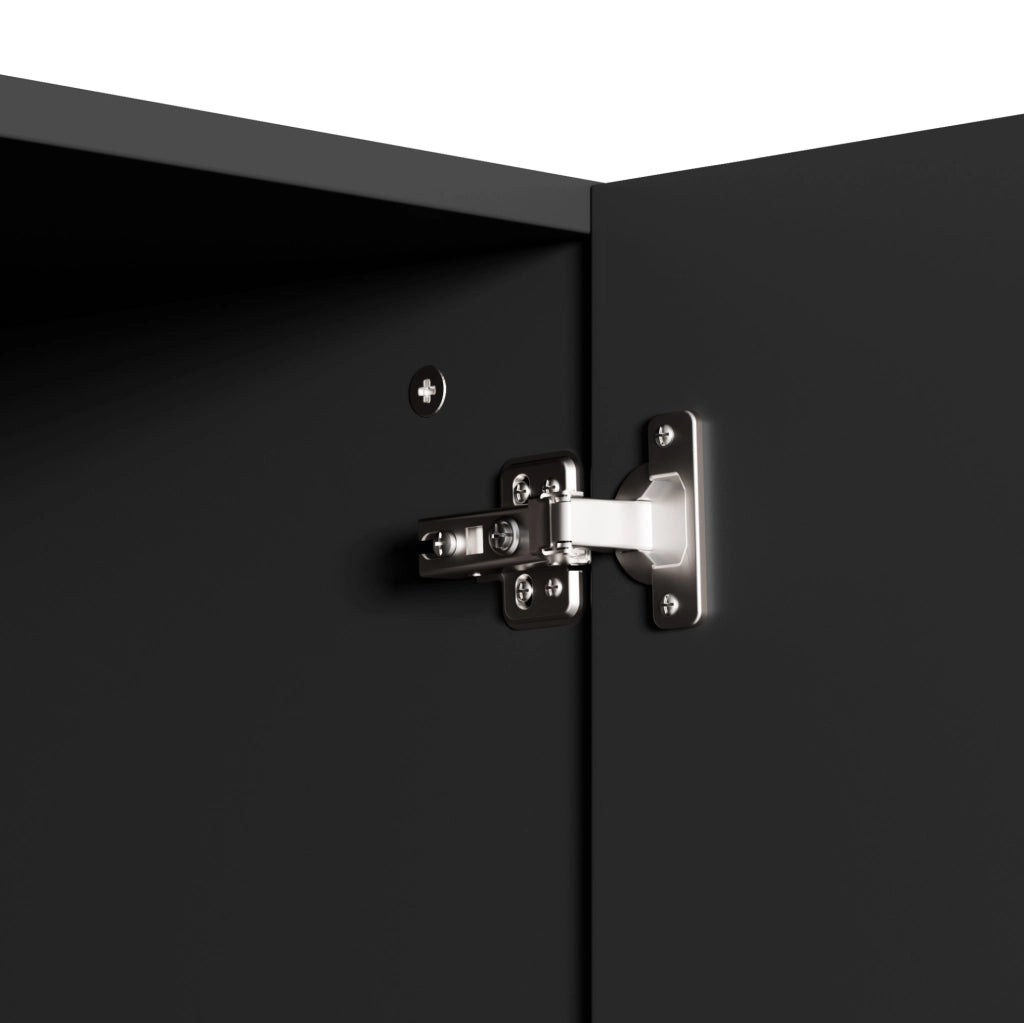 Credenza ULEVR 160x38x75 cm con 4 ante e 4 vani interni, nero e effetto legno