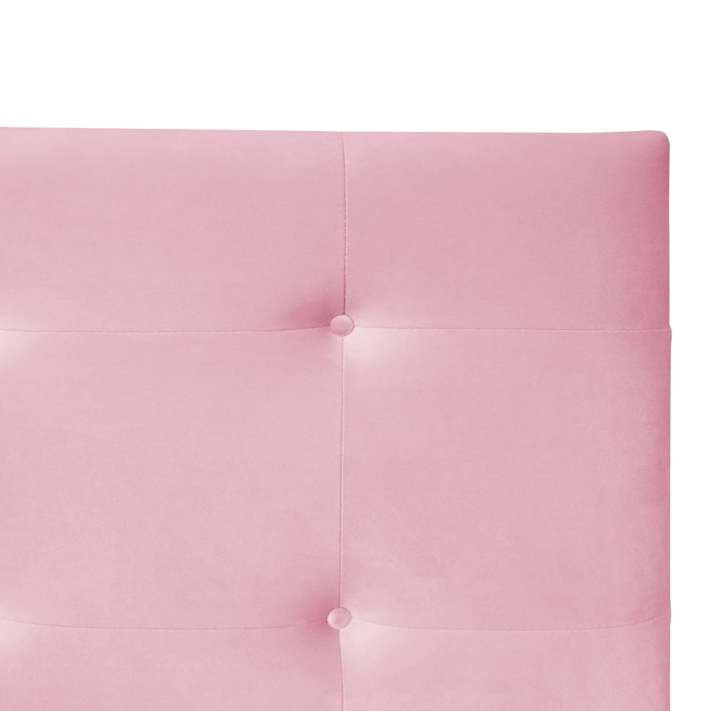 Letto imbottito 90x200 cm con rete a doghe; testiera e cassetto; velluto rosa