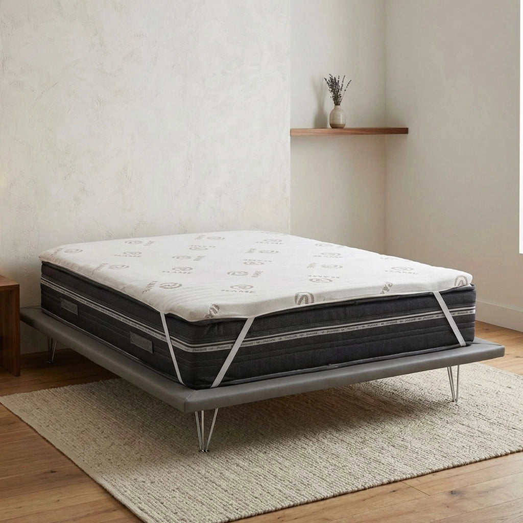 Afella, Topper Matrimoniale Sfoderabile Made in Italy, 190x200x5h cm Bianco