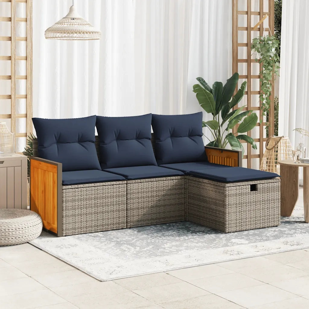 Set Divani da Giardino 4 pz | Set Salotto da Giardino con Cuscini in Polyrattan Grigio