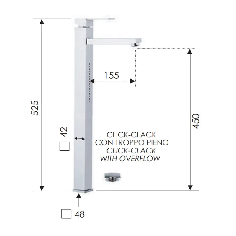 Miscelatore lavabo serie Qubika alto 52,5 cm moderno