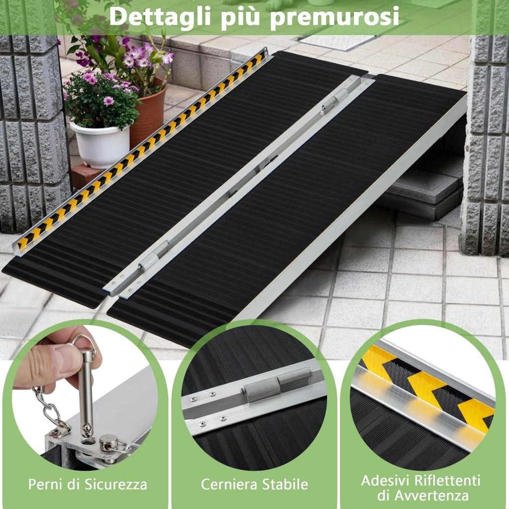 Set di 2 Rampa per Sedie a Rotelle in Alluminio, Rampa Telescopica Pieghevole con Superficie Antiscivolo, Capacità di Carico di 272 kg, per Soglie, Gradini, Scale (122 x 74cm)