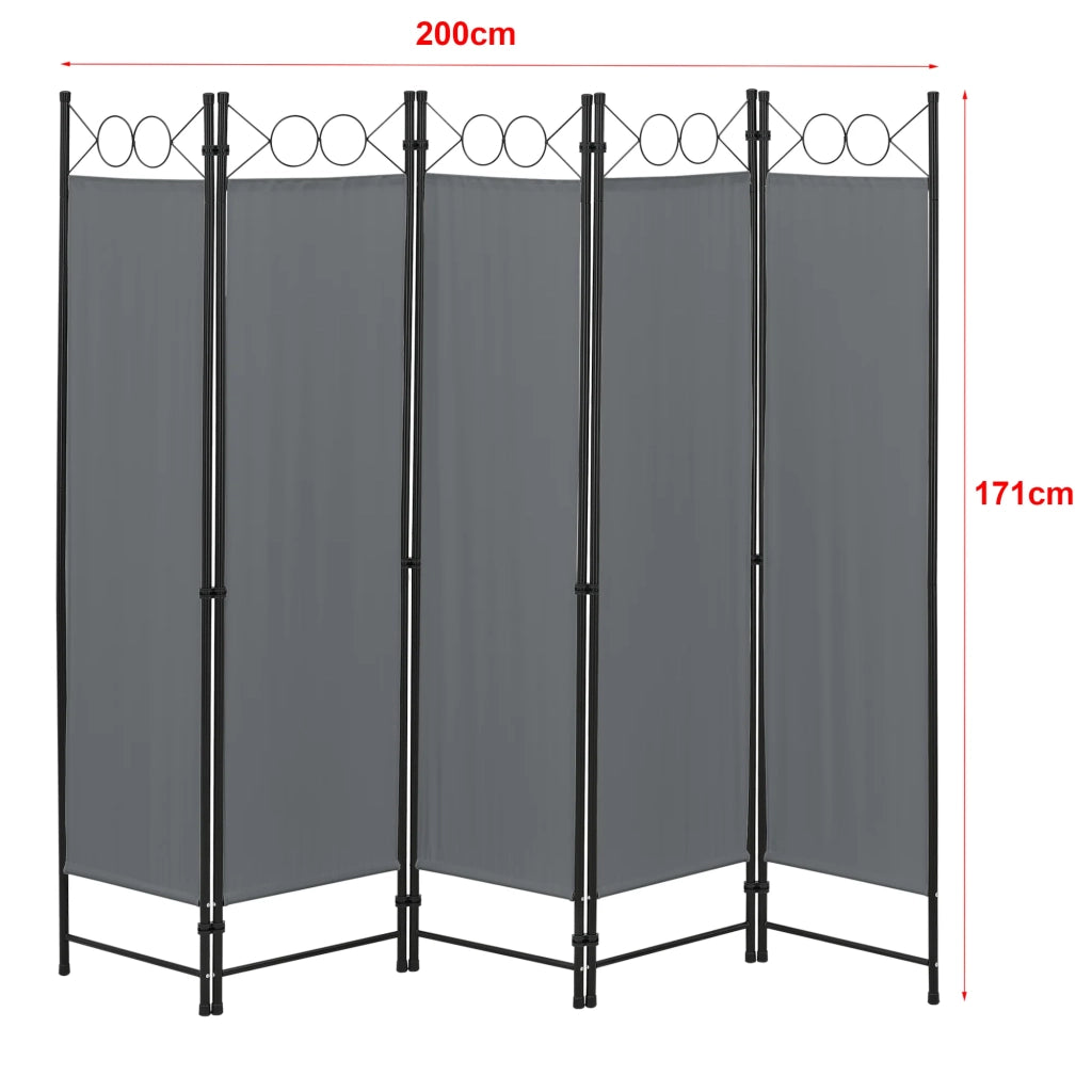 Schermo divisorio per la privacy Saragossa a 5 pannelli 171 x 200 cm grigio scuro 03_0008066