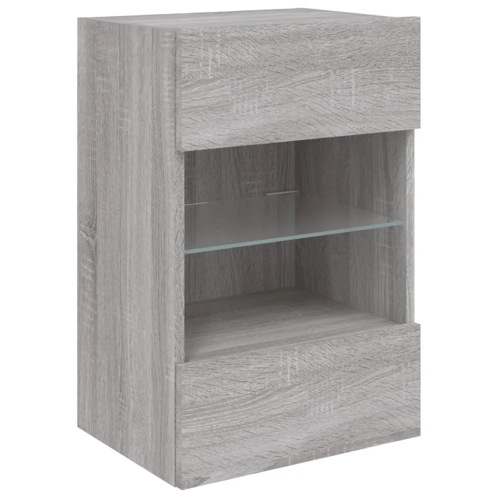 Mobile TV a Parete con Luci LED-Mobile TV a Muro Grigio Sonoma 40x30x60,5 cm