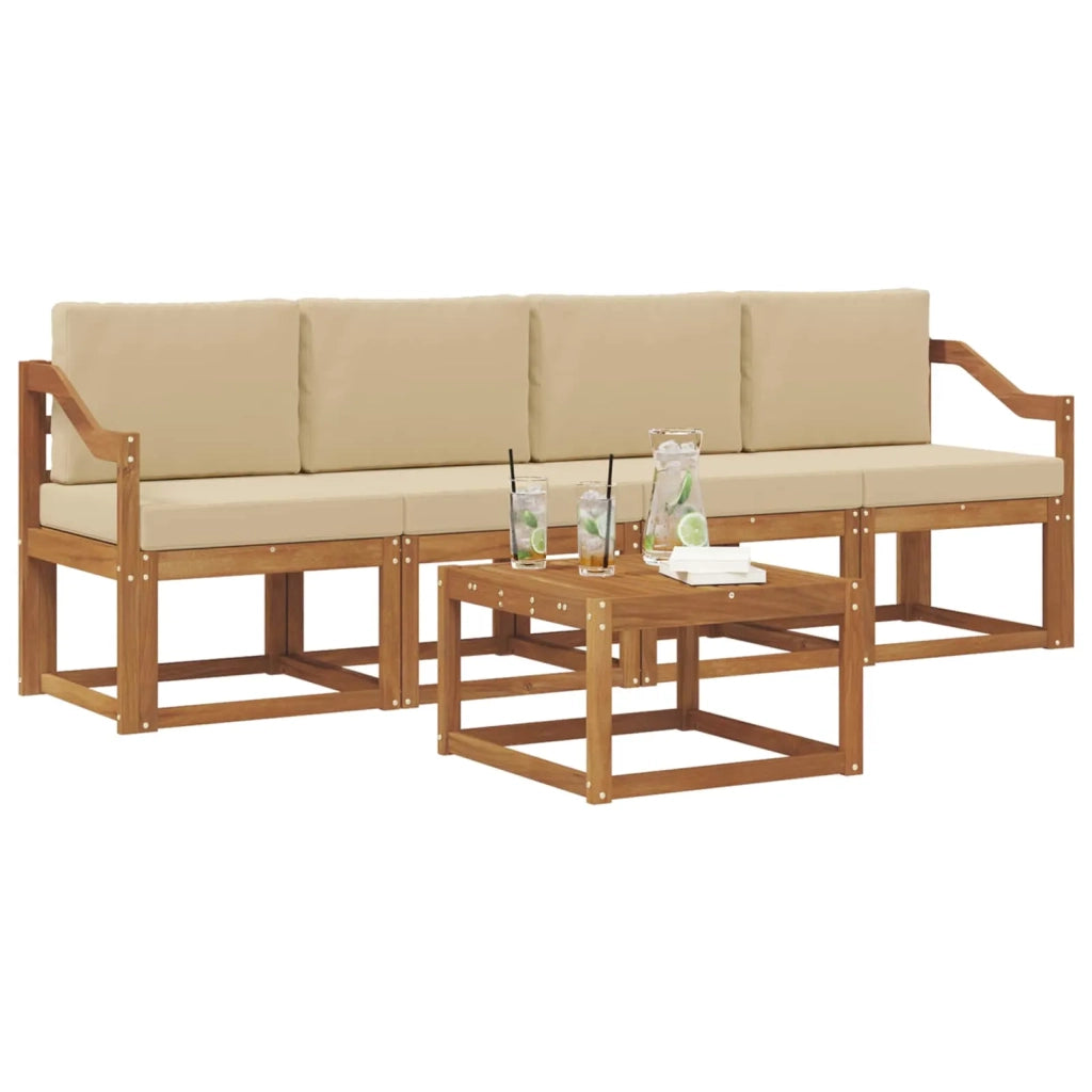 Set di divani da esterno con cuscino 5 pcs Naturale e Beige 3365991