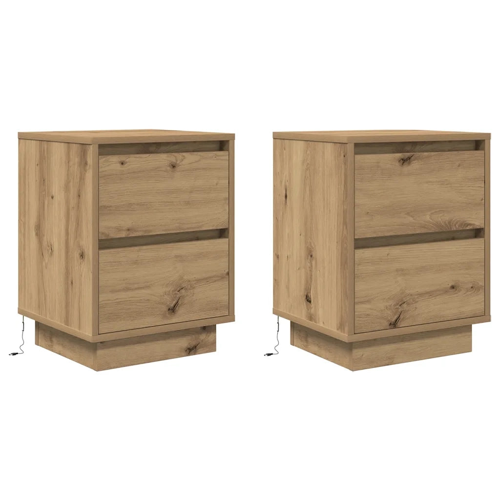 Comodini con Luci a LED 2 pz Rovere Artigianale 38x34x50 cm 861300
