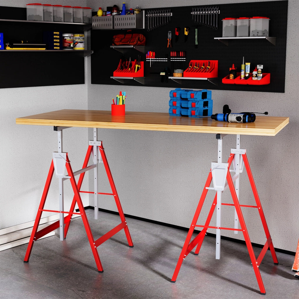 Cavalletti da Lavoro Telescopici Pieghevoli ¨C Zephmum ¨C Acciaio, 68x58x80 cm, Rosso Argento