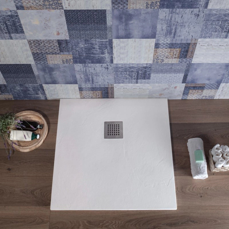 Piatto Doccia Quadrato 90x90 cm Bianco Effetto Pietra Ultra Slim