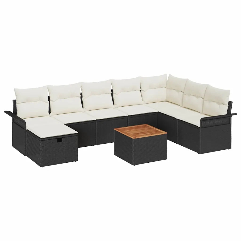 Set Divano da Giardino con cuscino 9 pcs Nero polyrattan 3359467
