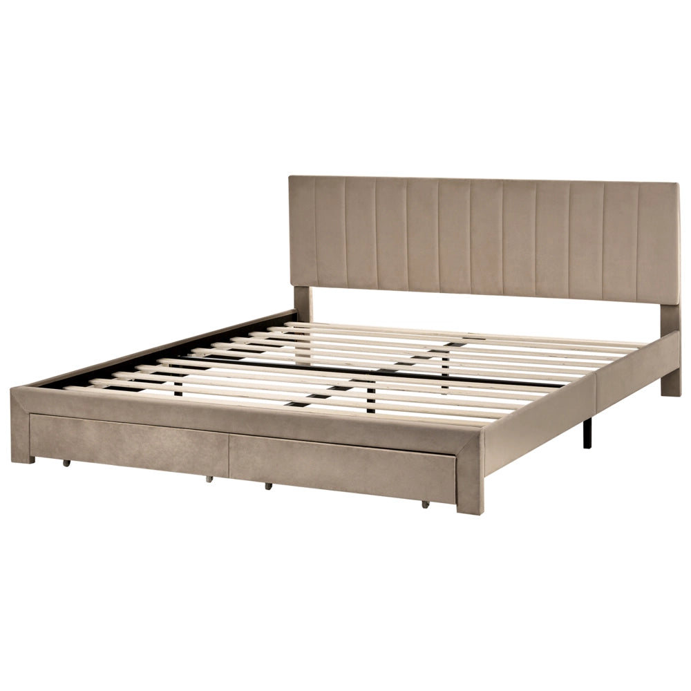 Letto matrimoniale 180 x 200 cm Bianco Sporco Rivestimento in velluto 4ft con cassetti Testiera Base a doghe Moderno