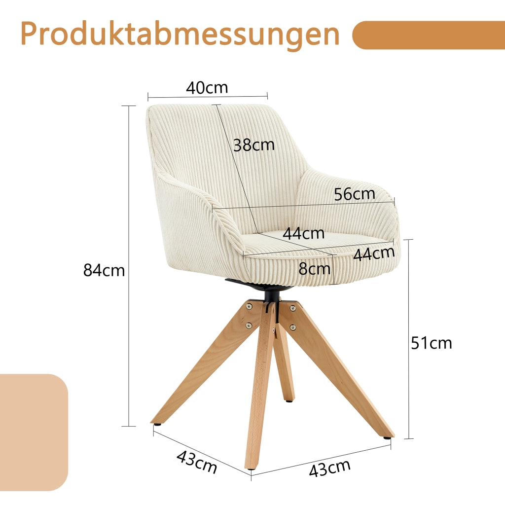 SEDIA Girevole 360° Set da 2 pezzi 84 cm Tessuto Avorio Legno massello