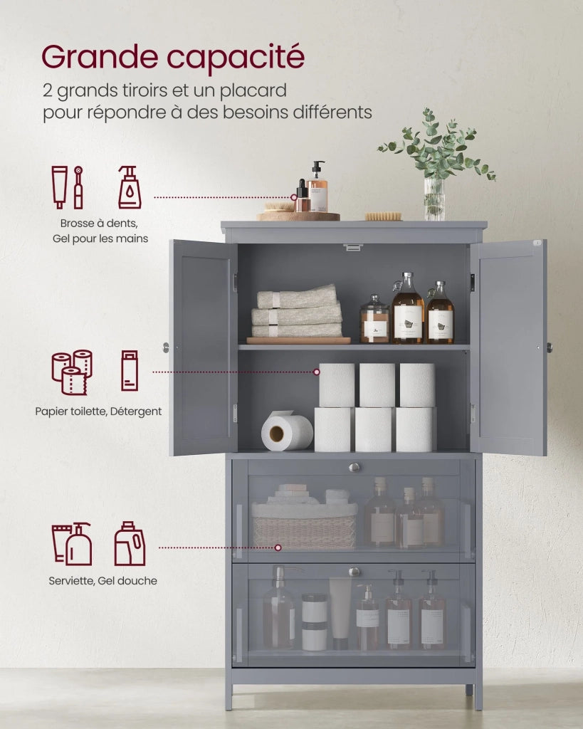 Mobiletto da bagno mobiletto da cucina mobile contenitore con 2 cassetti e 2 ante ripiani regolabili 30 x 60 x 110 cm bianco bbc551p31 b34bbc552p31 bbc552p31 12_0004022