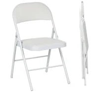 Set 2 Sedie Pieghevoli Imbottite in Finta Pelle PU e Metallo, 45x46x78 cm, Bianco