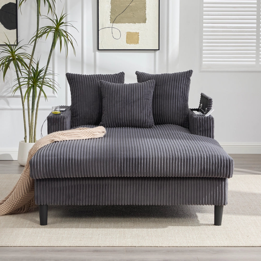 Poltrona multifunzionale con chaise longue - Zephmum - Ampia superficie, porta bevande, illuminazione LED, porta USB