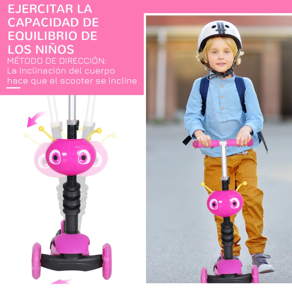 Patinete 3 in 1 per Bambini con Sedile Estraibile e Maniglia ¨C zephmum ¨C Rosa 62x25x72,5 cm