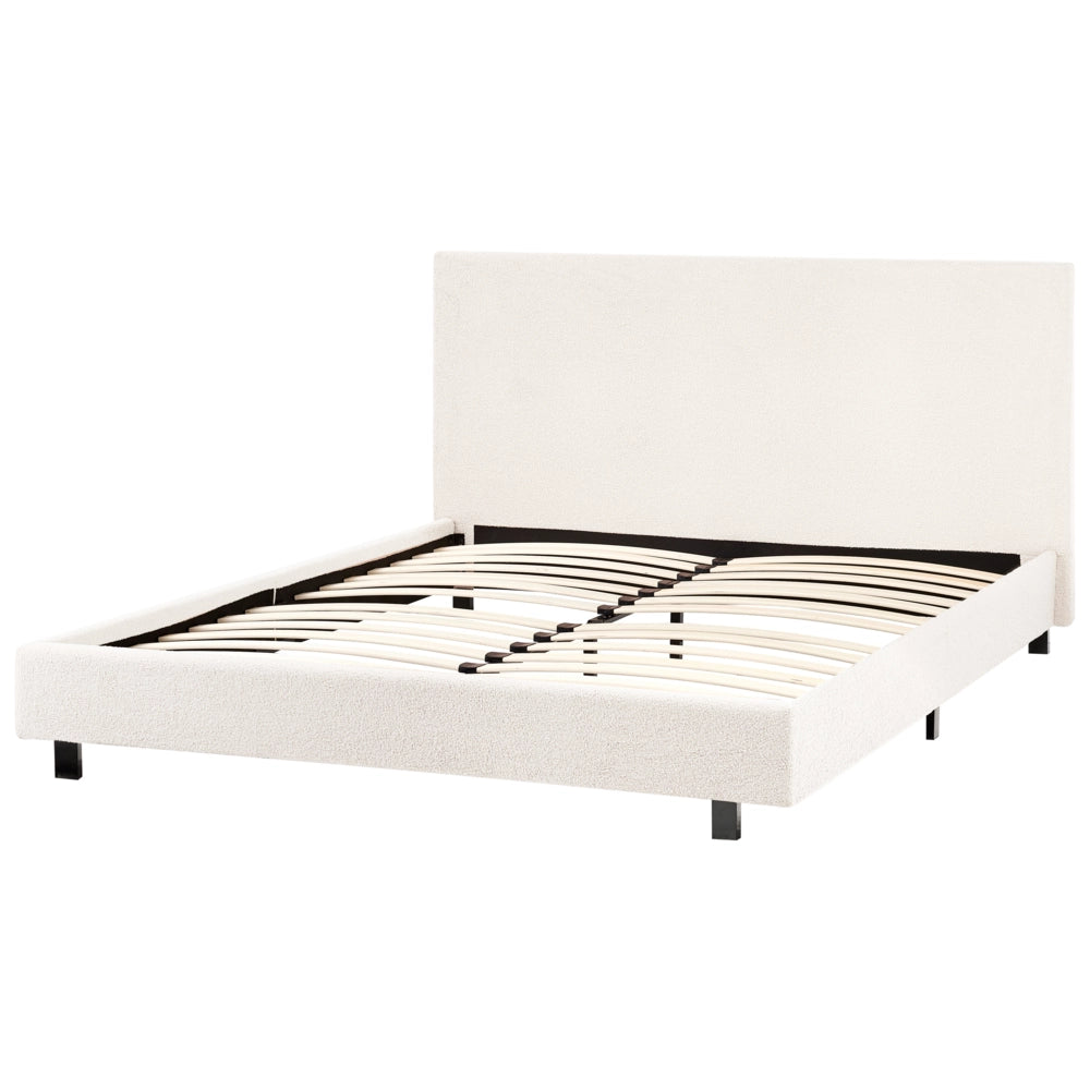 Letto matrimoniale imbottito bouclé 140 x 200 cm con rete e testata bianco sporco
