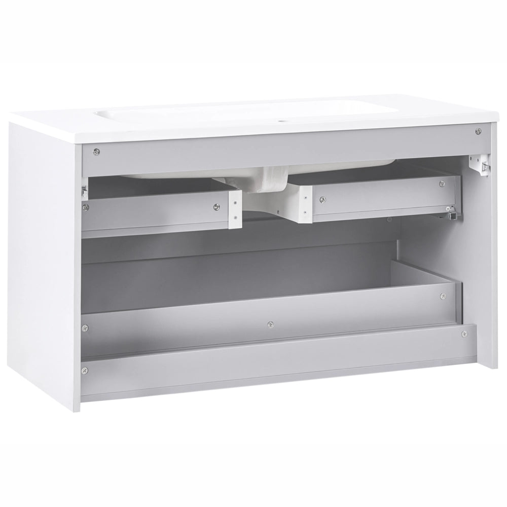 Mobile bagno sospeso con lavabo e 2 cassetti frontali 100 x 46 cm Grigio