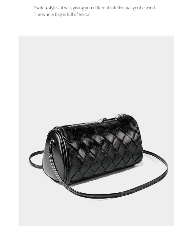 Borsa a tracolla piccola e alla moda da donna in vera pelle, modello hobo, colore nero.