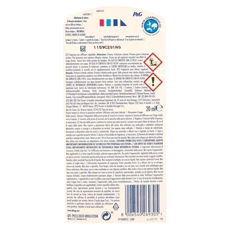 AMBIPUR DEODORANTE PER AMBIENTE RICARICA DA  20 ML FRAGRANZA NUVOLE DI COTONE