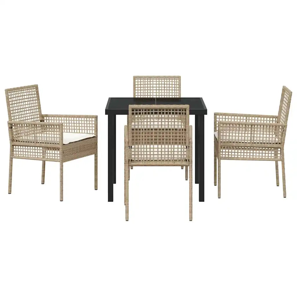 Set da Pranzo per Giardino con cuscino 5 pcs Beige polyrattan