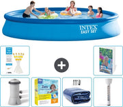 Piscina Rond Opblaasbar Easy Set - 457 x 84 cm - Blu - Inclusa Pompa Kit Manutenzione - Velatura Solare - Termometro - 7 pezzi