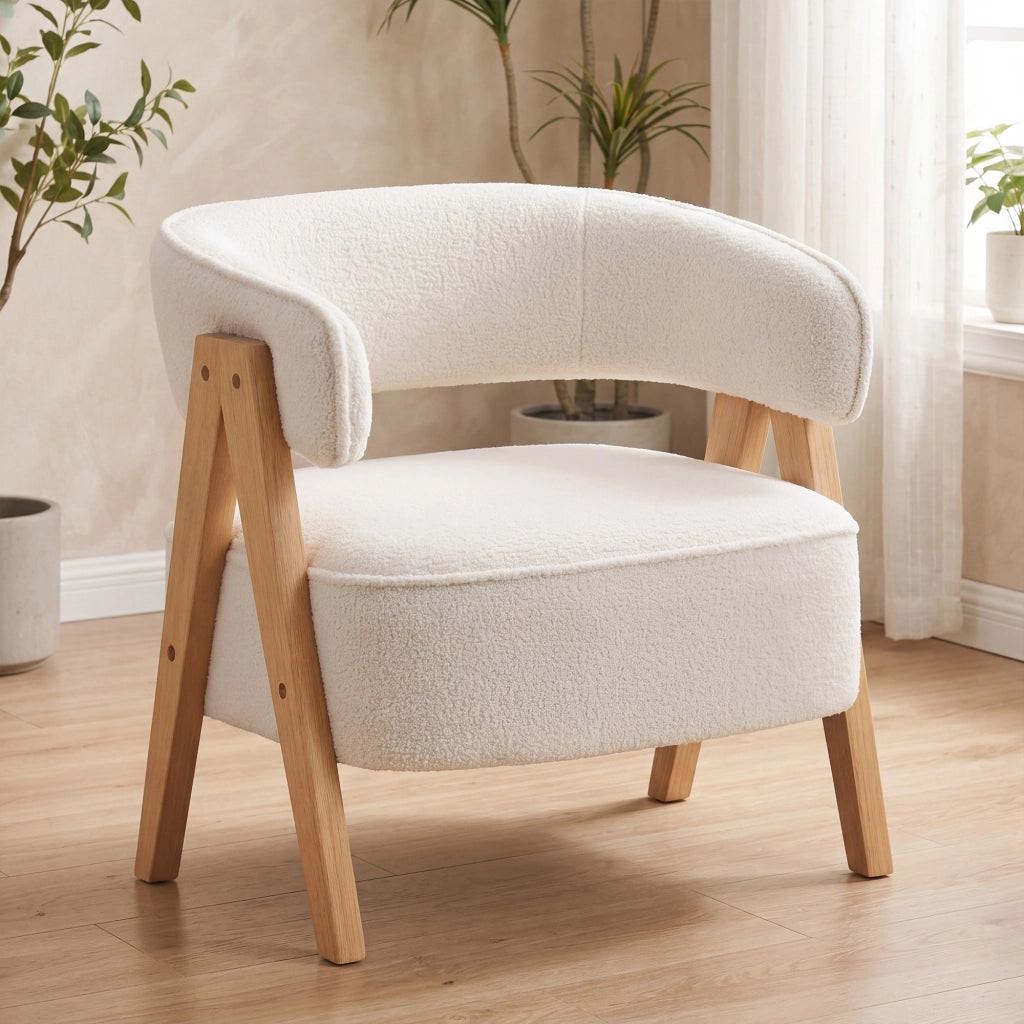 Poltrona Moderna Imbottita con Braccioli e Gambe in Legno ¨C zephmum ¨C Bianco