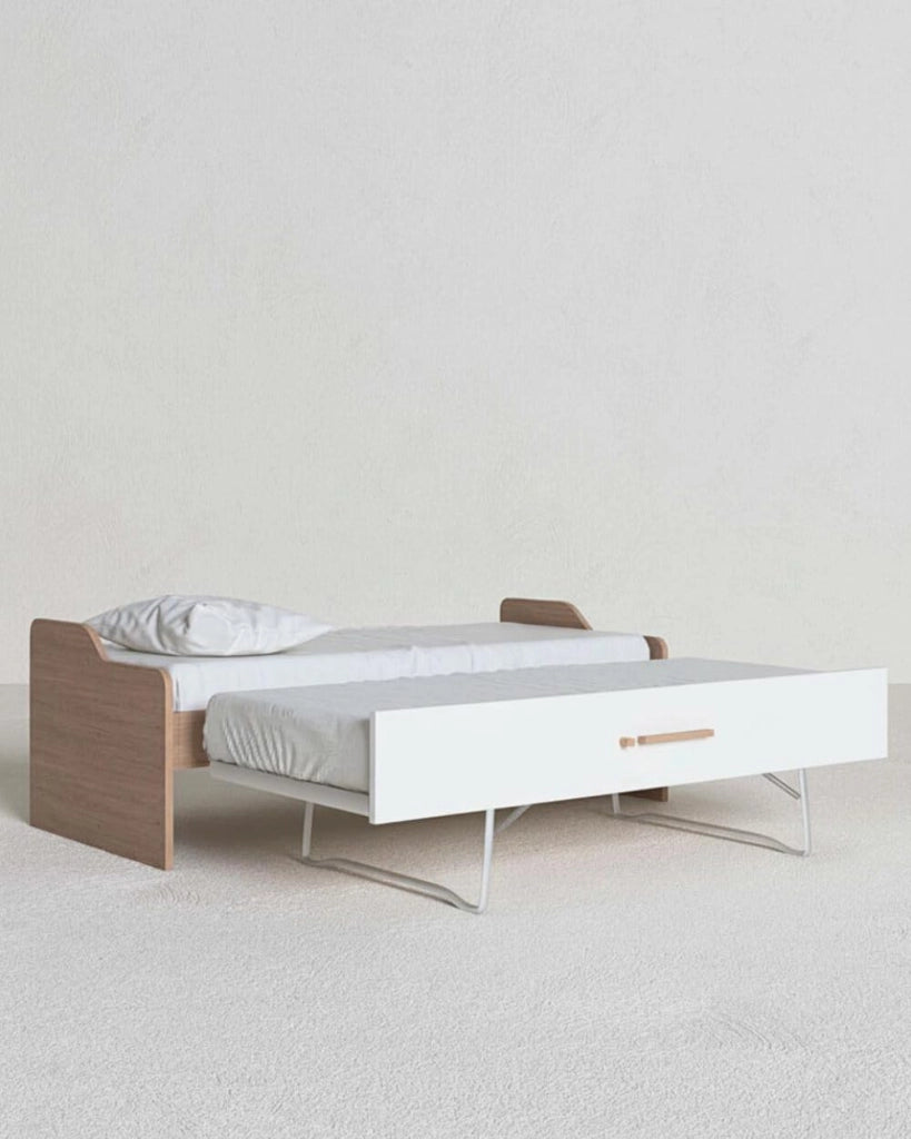 Doomostore. Doppio Letto a Ponte Estraibile con Doppia Rete a doghe, Doppio Letto Olmo e Bianco 80 x 190 cm.