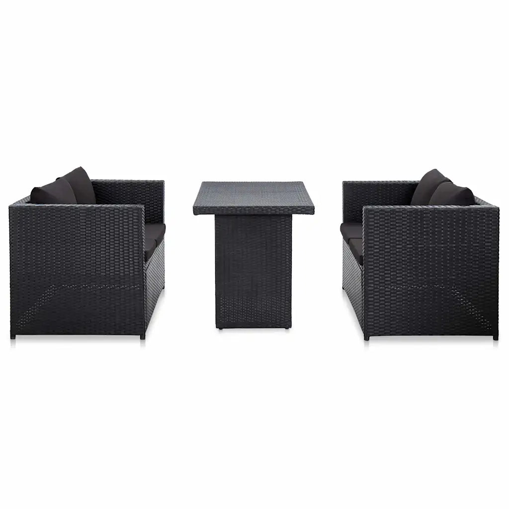 Set Divani da Giardino 3 pz con Cuscini in Polyrattan Nero 46397