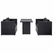 Set Divani da Giardino 3 pz con Cuscini in Polyrattan Nero 46397